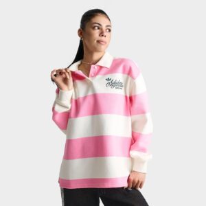 adidas Originals Striped Long-Sleeve Collar Crewneck Sweatshirt
