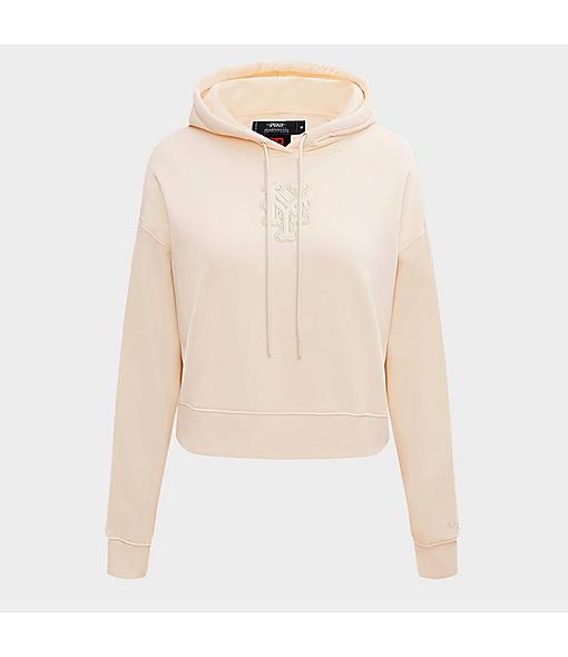 Pro Standard New York Mets MLB Neutral Fleece Cropped Pullover Hoodie - Image 2