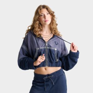 True Religion Super T Washed Relaxed Girlfriend Full-Zip Hoodie