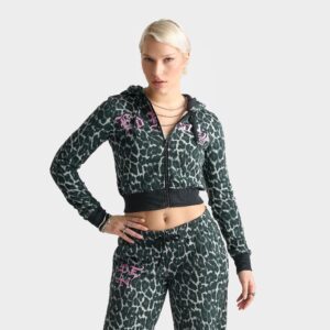 Ed Hardy “Love Kills Slowly” Skull Cropped Full-Zip Fleece Hoodie